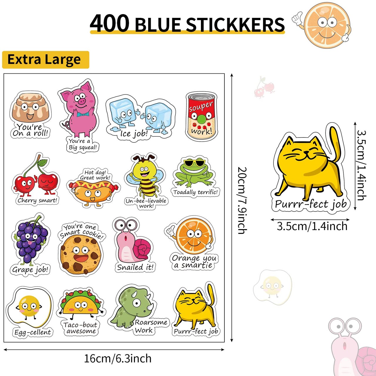 400 PCS Punny Rewards Stickers Punny Labels Motivational Stickers Inspiration Positive Accents Words Stickers Cartoon Animal Stickers Cute Incentive Stickers for Kids Teacher School Classroom